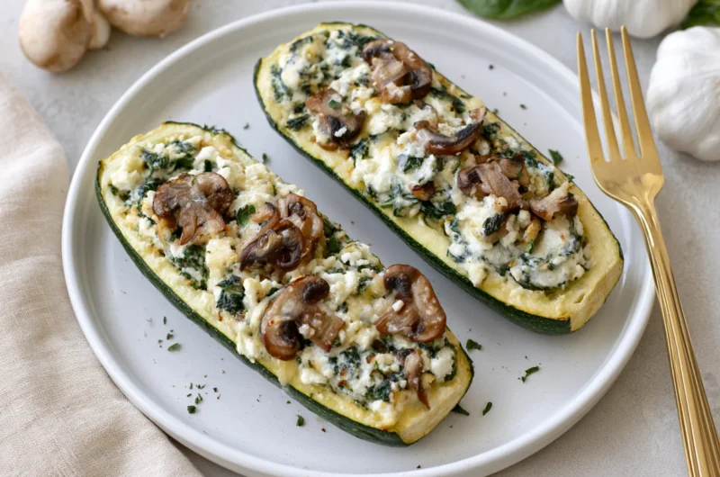 Spinach Mushroom Ricotta Stuffed Zucchini Boats Recipe